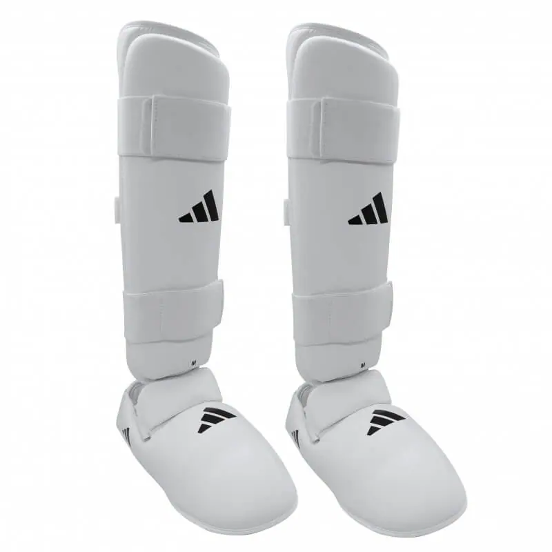 Protège tibia et pieds de Karate Adidas - blanc - WKF 3 Protège tibia et pieds de Karate Adidas - blanc - WKF