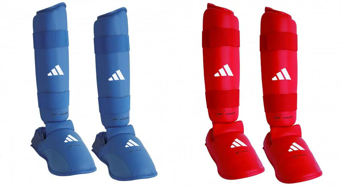 Protège tibia et pieds de Karate Adidas – bleu, rouge – WKF