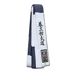 ceinture bleu et blanc yoseikan budo noris master coton 100 avec broderie