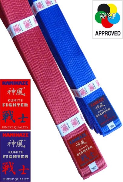 Ceinture compétition Karate KUMITE-FIGHTER KAMIKAZE Satin Rouge ou Bleue-wkf-approved