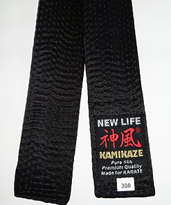 Ceinture Noire de Karate KAMIKAZE Extra large en Soie Naturelle