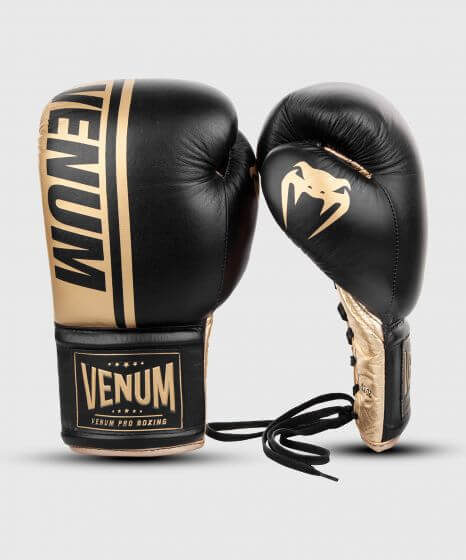 gants de boxe pro venum shield avec lacets noir or 10oz
