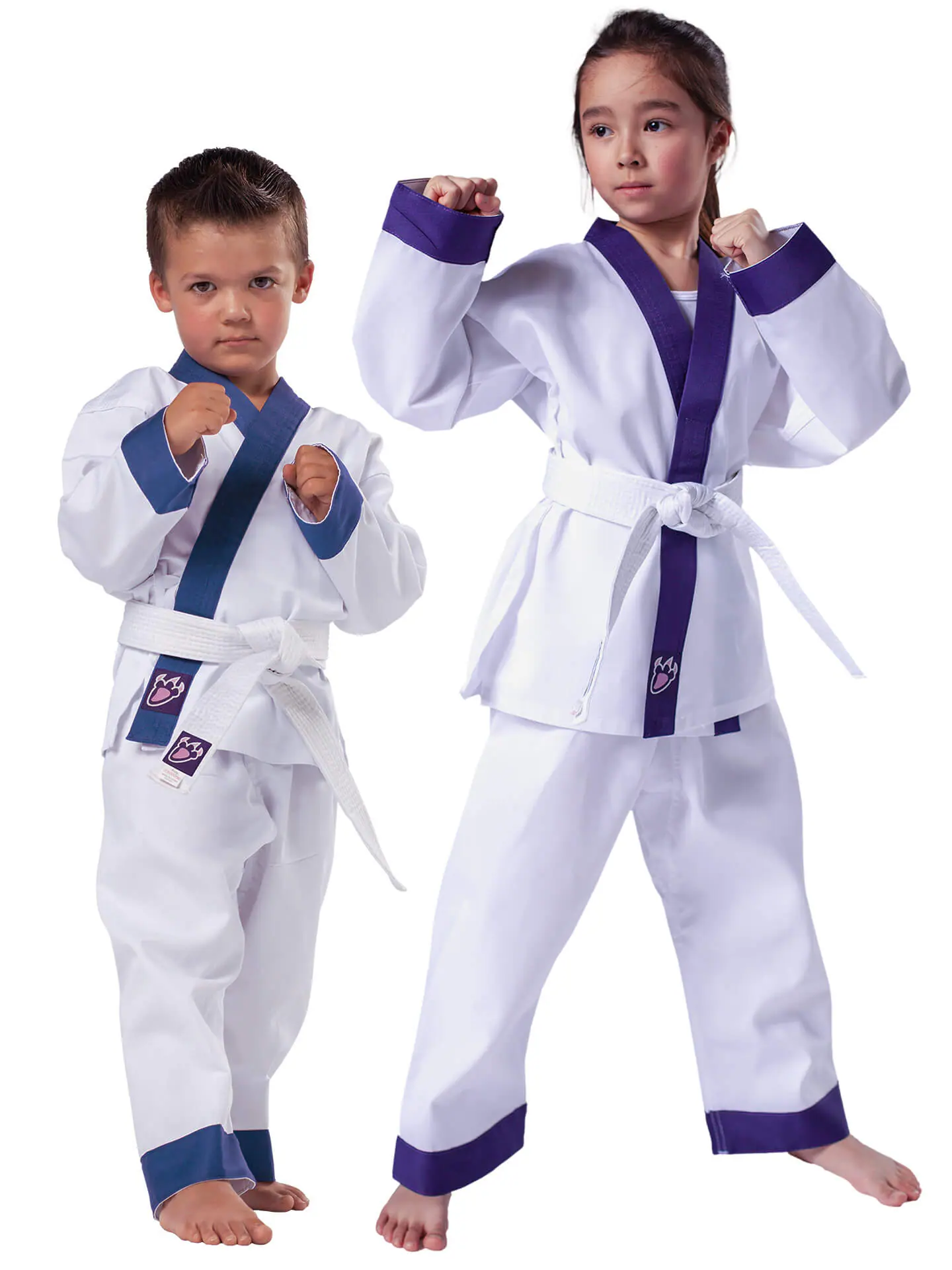 kimono-taekwondo-dobok-drachenkralle-survetement-blanc-bleu